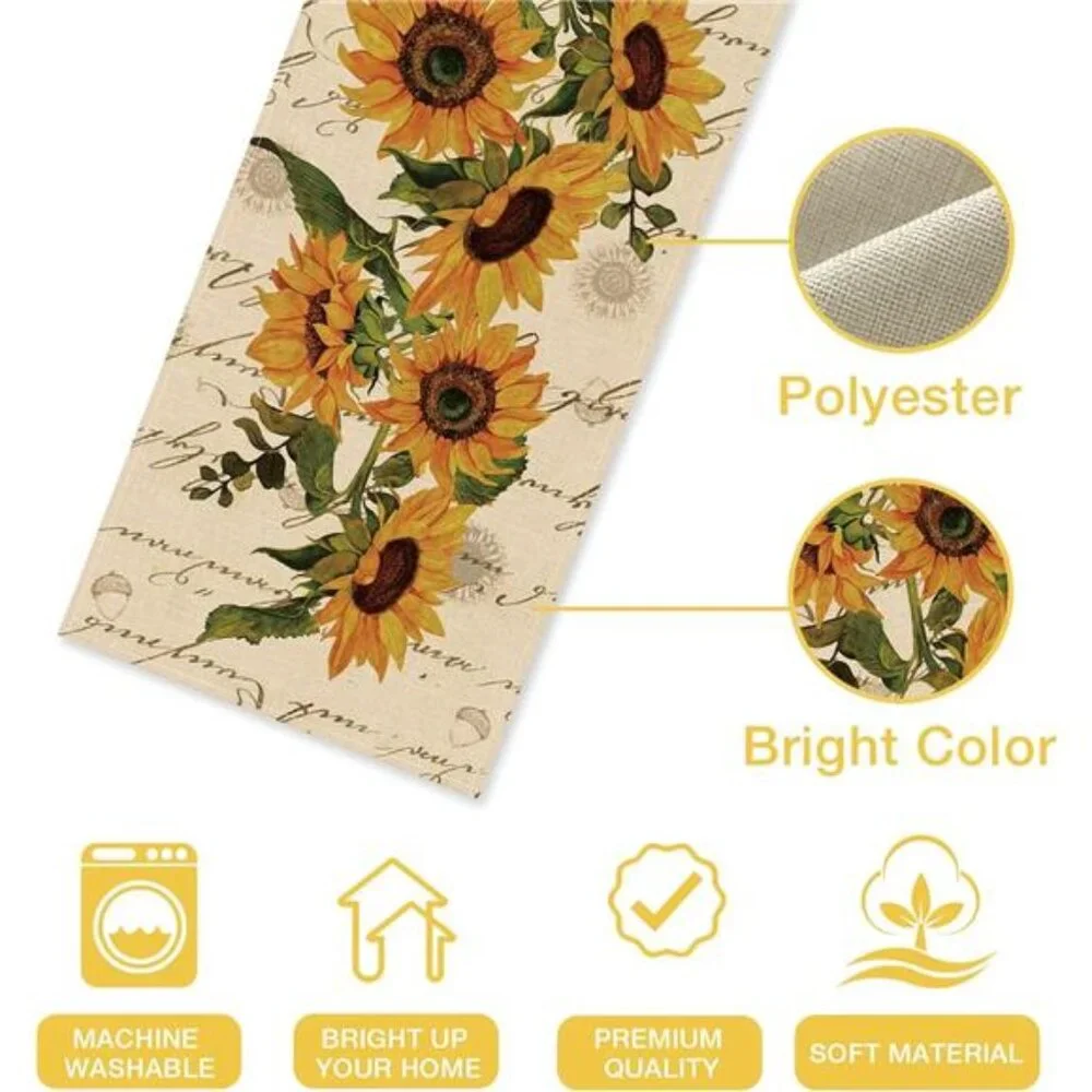 Fall Sunflowers Table Runner 13x72” -Vintage Floral Farmhouse Decor for Kitchen‎